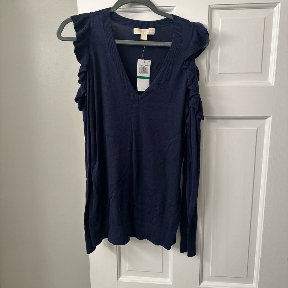 Michael Kors Blue Sleeveless Ruffled Blouse